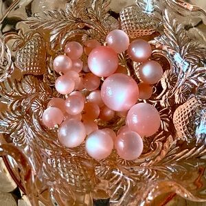 Vintage 1960s Pink Glass Bead Jewelry Set Necklace and Screw Back Earrings